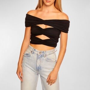 NEW Susana Monaco cut out gathered off shoulder top black women's size large NWT